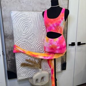 Vibrant Pink and Orange Tie-Dye Jumpsuit